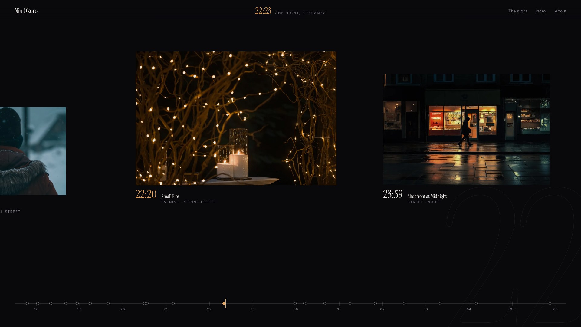 23:59, around midnight: the sky colour has gone near black and the frames pass sideways