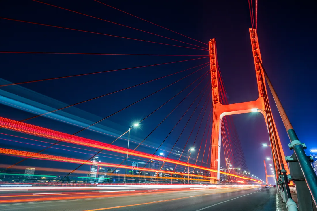 Red bridge in a long exposure