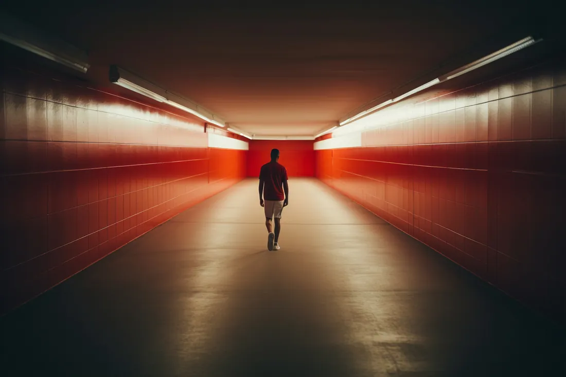 Red passage with a lone figure