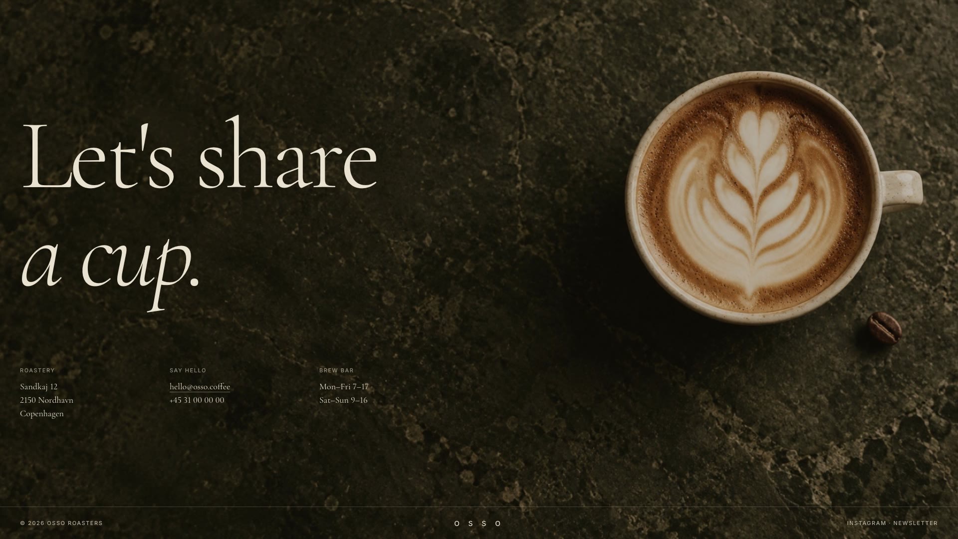 Contact: Let's share a cup, with the roastery address and brew bar hours