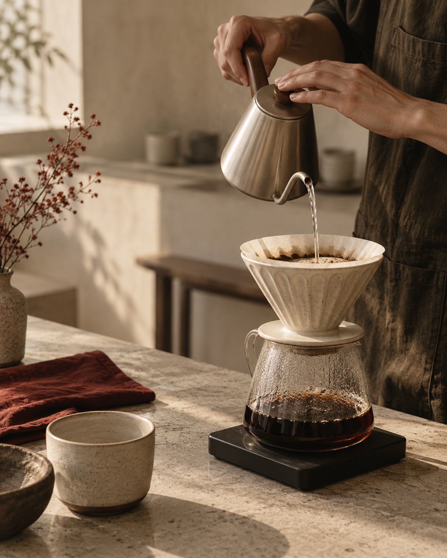 A barista making a pour-over