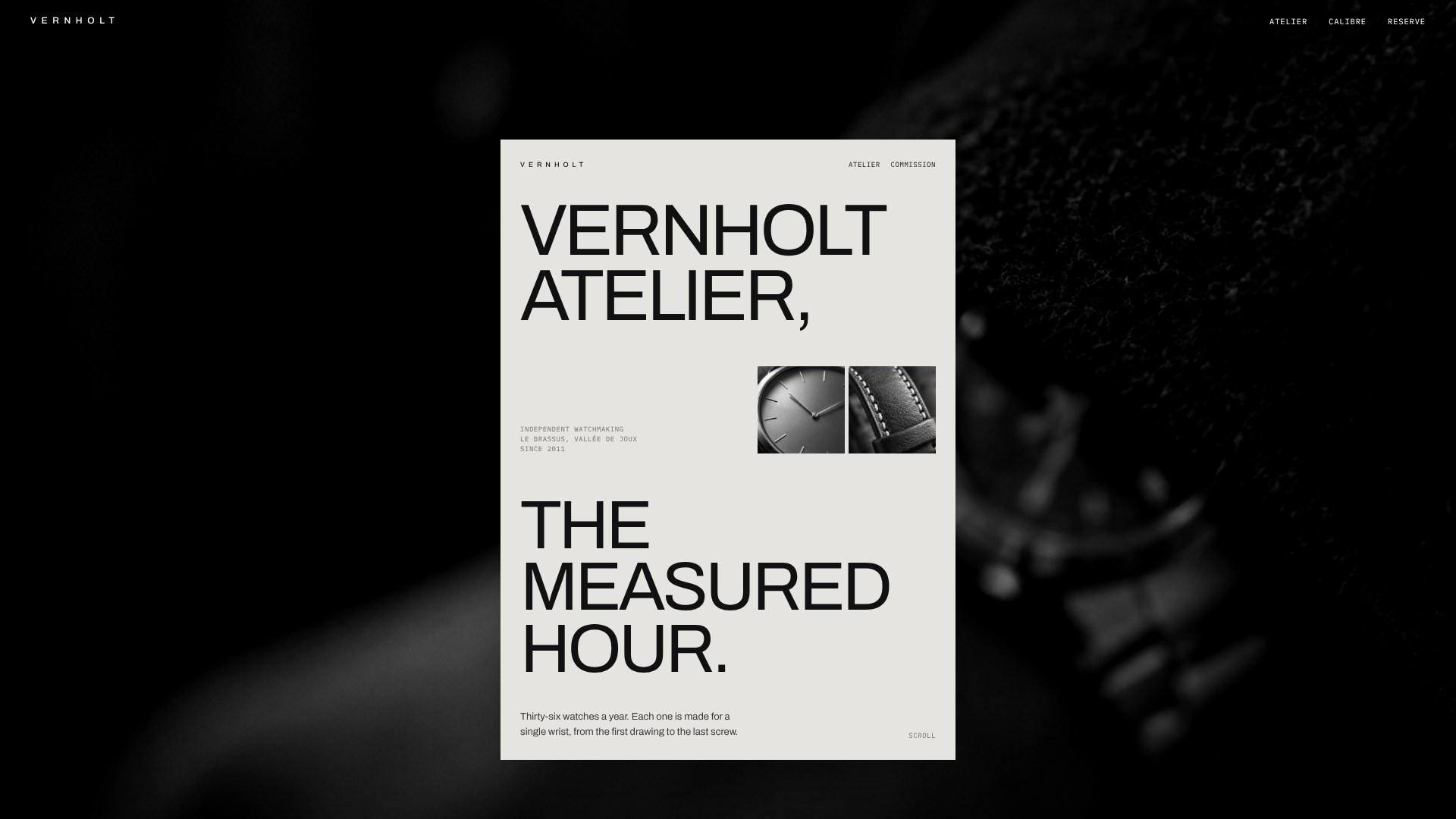 The opening page: Vernholt Atelier, The Measured Hour
