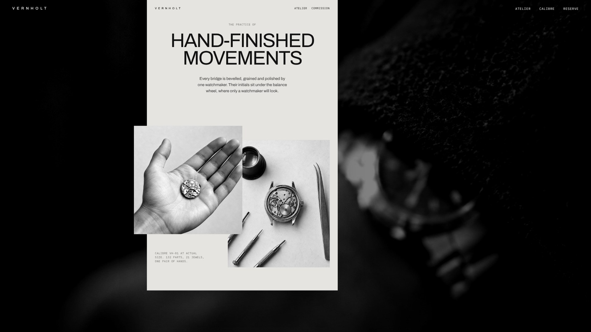 Hand-finished movements: collage of a movement in an open palm and the bench