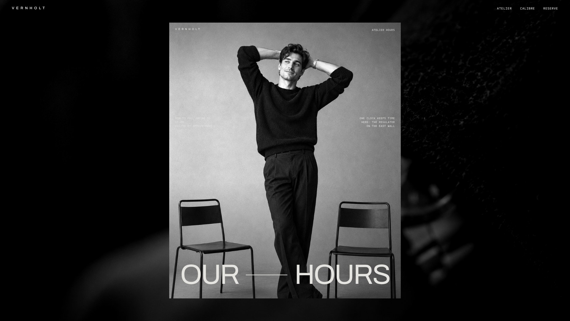 Our hours: full-length portrait between two chairs