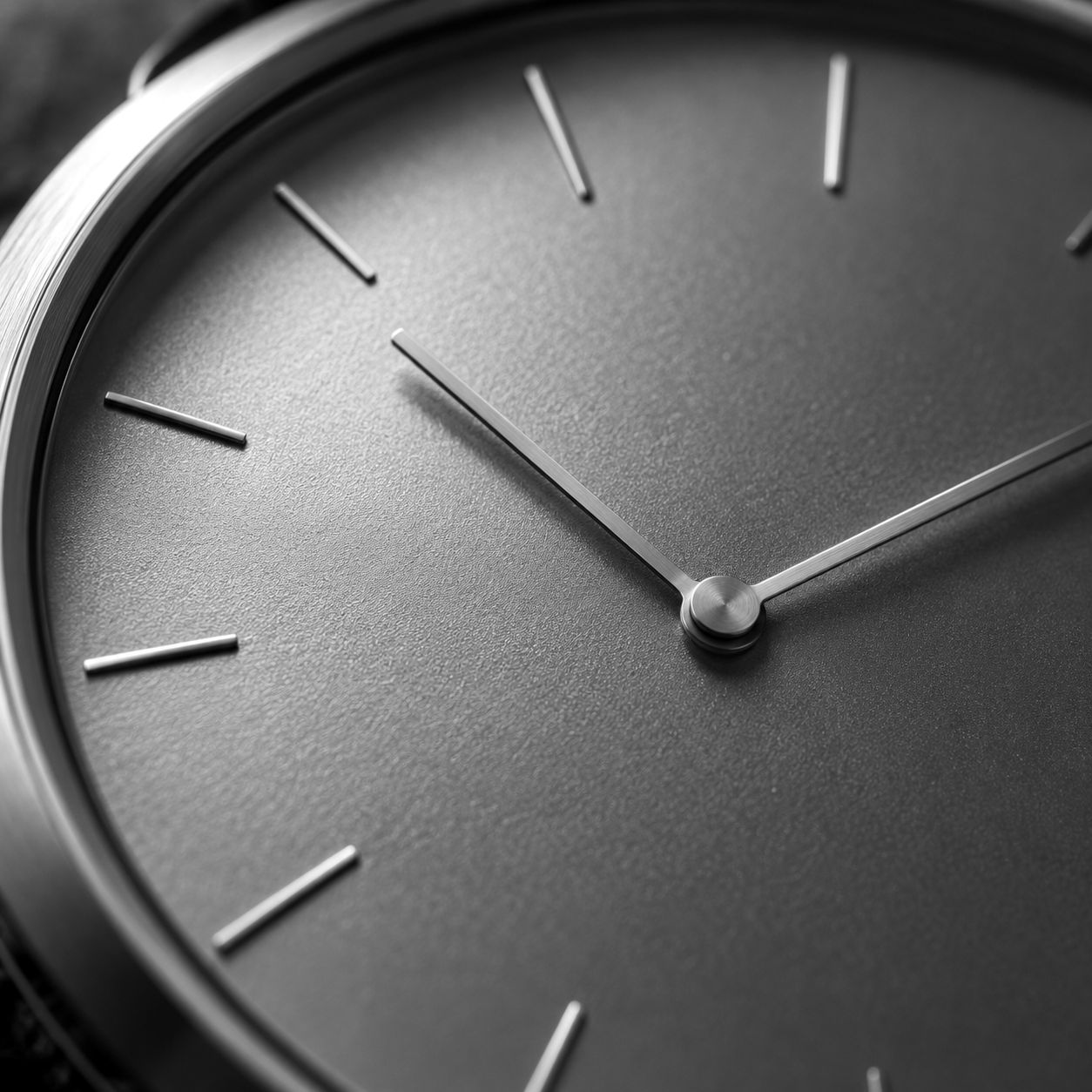 Grained steel dial with baton markers